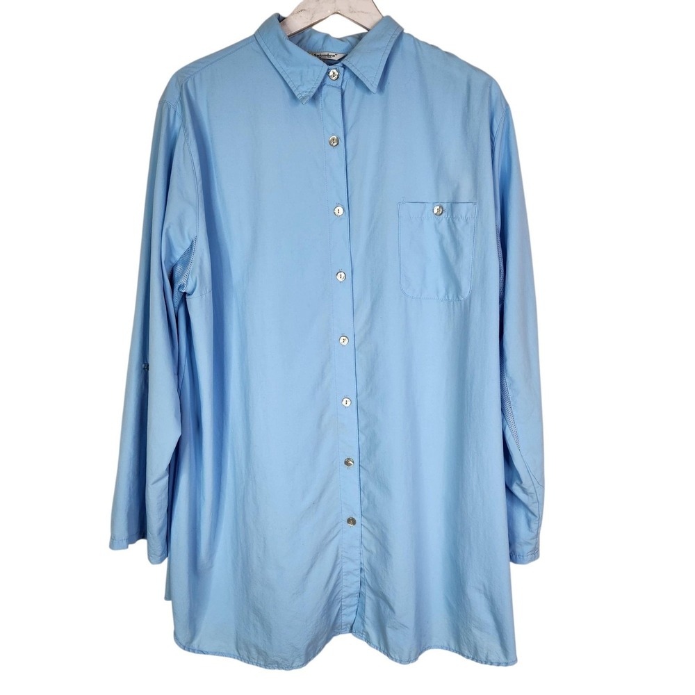 SOLUMBRA Paradise Shirt Womens XL Blue UPF Vent Long Sleeve Button Outdoor Sun